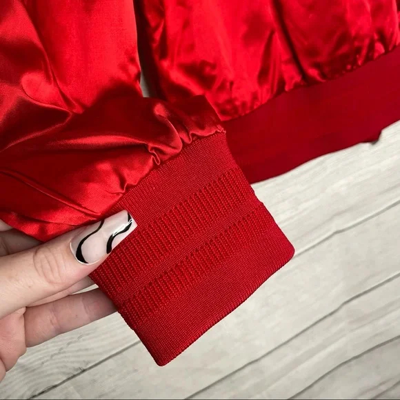 Valentino Red Rockstud Bomber Jacket Satin Studded